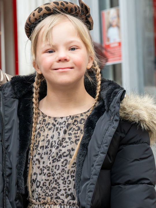 Kids Quilted Short Coat with Lining and Hood Black