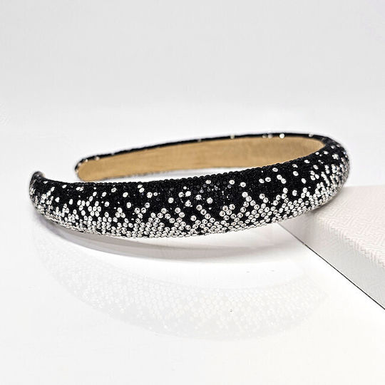 Fuzty Headband Two-tone Rhinestones Black-silver