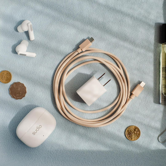 Sudio Плетена USB 2.0 Кабел USB-C мъжки - USB-C мъжки 60W Бежов 1.8м