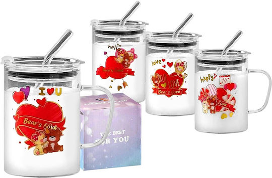HOMie Becher Glas mit Deckel in Verschiedenen Designs 400ml (Verschiedene Designs)