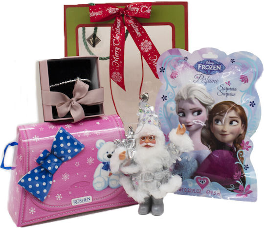 Pachet Cadou De Crăciun Geantă Cutie Dulciuri Roshen Disney Frozen Edt 9.5 Ml Set Figurină Decorativă Moș Crăciun Brățară Zirconiu În Cutie Cadou