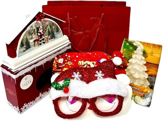 Pachet Secret Santa Decorațiune În Formă De Casă Cu Moș Crăciun Ochelari Amuzanți Tematici Lumânare Brad De Crăciun În Sac Cadou 23x18cm
