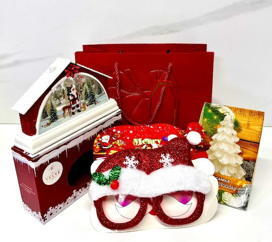Pachet Secret Santa Decorațiune În Formă De Casă Cu Moș Crăciun Ochelari Amuzanți Tematici Lumânare Brad De Crăciun În Sac Cadou 23x18cm