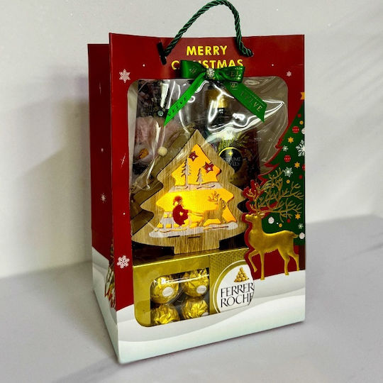 Pachet De Crăciun Praline Ferrero Rocher 100g Gel De Duș Eyup 750ml Decorațiuni De Crăciun Ambalate În O Geantă Cu Imprimeu De Sărbători