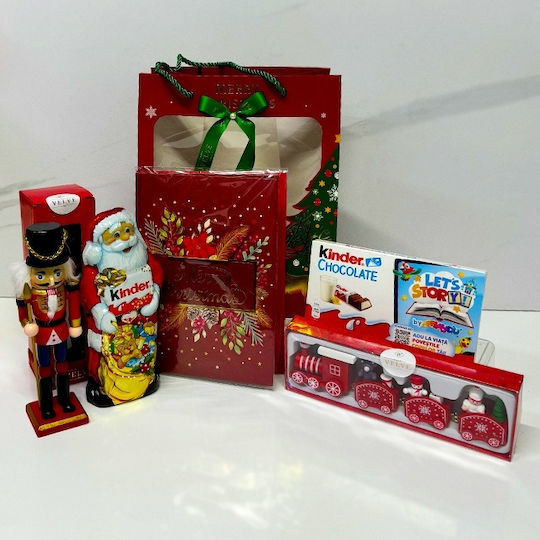 Pachet De Crăciun Figurina Spargător De Nuci Card Muzical De Crăciun Ornament Tren Festiv Dulciuri Pentru Copii Ambalate În Pungă Cadou Roșie