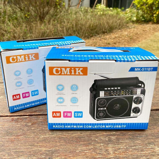 Cmik MK-511BT Retro Φορητό Ραδιόφωνο Επαναφορτιζόμενο με Bluetooth και USB Μαύρο