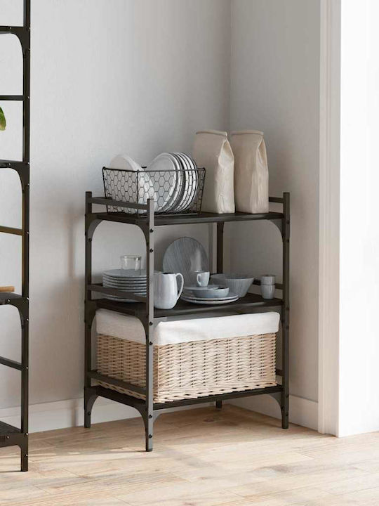 vidaXL Wooden Kitchen Trolley 3 Tiers Black 50x35x75.5cm