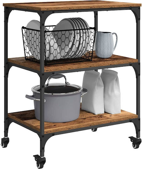 vidaXL Troleu De Bucătărie Din Lemn Cu 3 Locuri Maro 60x41x76cm