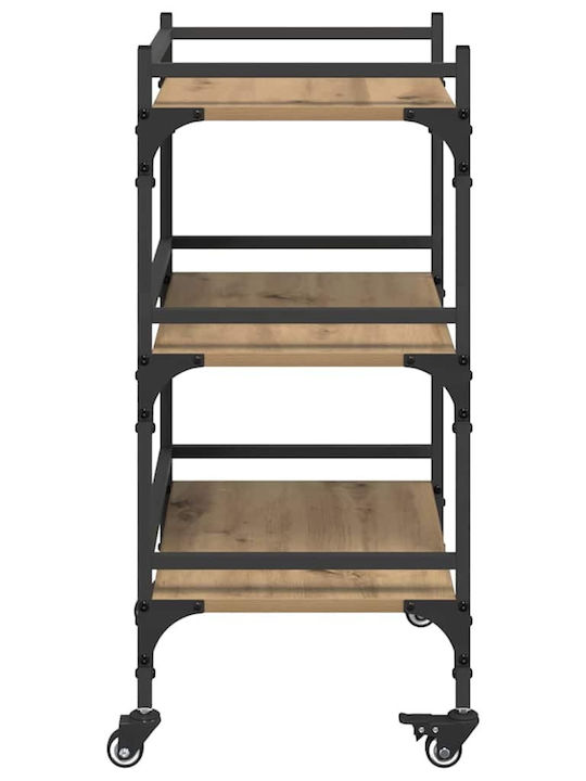 vidaXL Wooden Kitchen Trolley 3 Tiers Brown 50x35x75.5cm