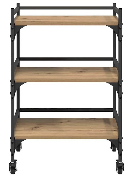 vidaXL Wooden Kitchen Trolley 3 Tiers Brown 50x35x75.5cm