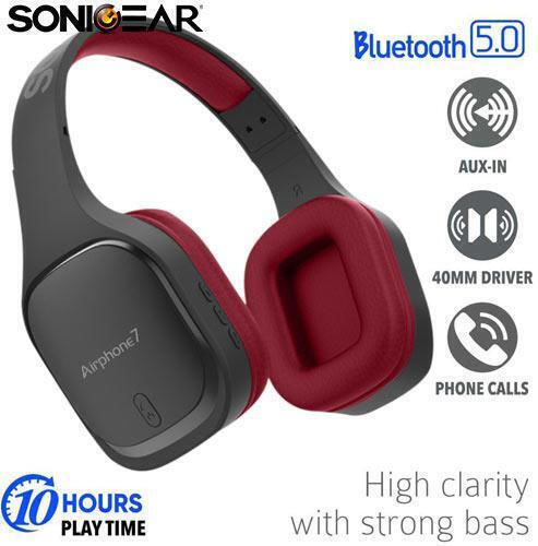 Sonic Gear Airphone 7 Wireless / Wired Over Ear Headphones with 10 hours of Operation Black