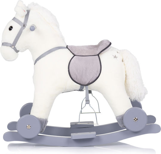 Chipolino Wooden Rocking Toy Horse for 18+ months with Sounds & Wheels with Max Load Capacity 50kg White