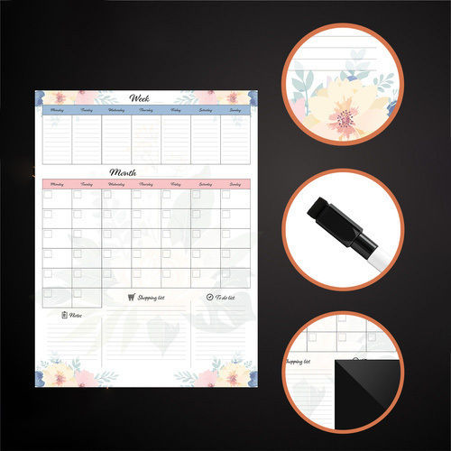 Planificator Magnetic Lunar Săptămânal Frigider Zola Listă de Cumpărături Listă de Sarcini Spațiu pentru Notițe 60 X 45 Cm Design Flori Pastelate