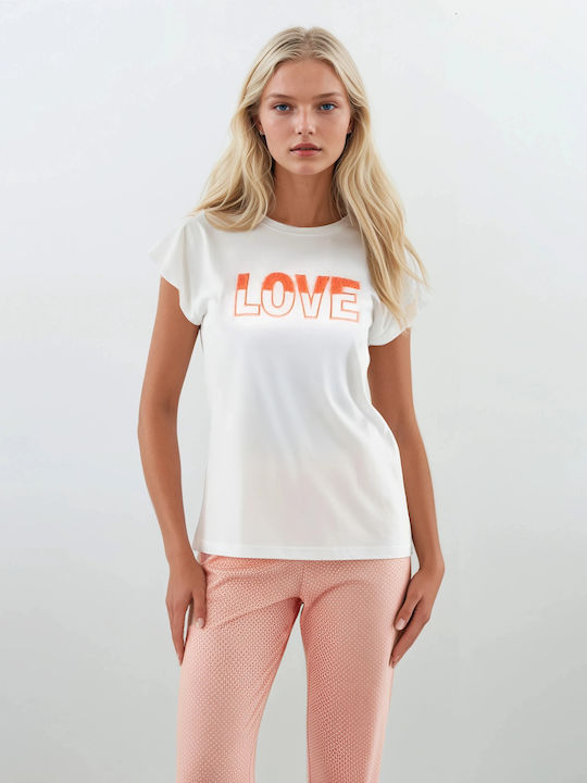 Pink Label Summer Women's Pyjama Set White Pink Label Summer Women's Pyjama Set White