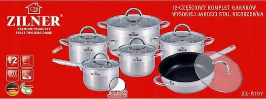 Zilner Cookware Set Made of Stainless Steel with Non-Stick Coating 12 Pieces