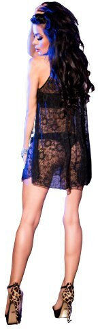3-Piece Set Cr-4028 Babydoll Thong Bustier Chilirose Black L XL