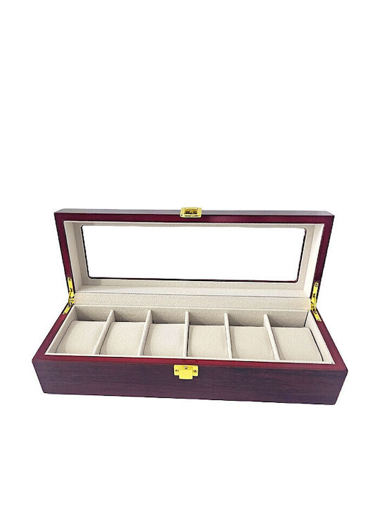 Elegant Box Watches Jewelry 6 Compartments Burgundy