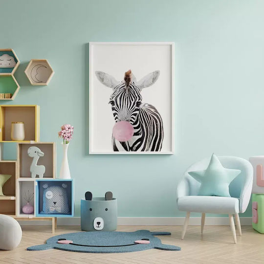 Kids Framed Wall Painting Zebra Pink Bubble 30x40cm