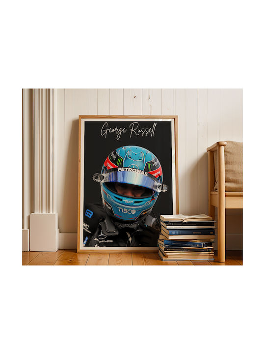 Poster Formula1 George Russell F060 30cm X 40cm Κορνίζα Σκούρο Φυσικό Ξύλου Καφέ