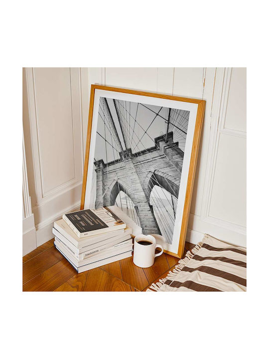 Poster Brooklyn Bridge Pst25173 30cm X 40cm Frame Dark Natural Wood Brown