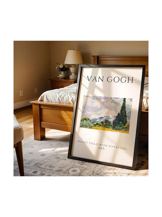 Poster Van Gogh Wheat Field Cypresses Art002 30cm X 40cm Κορνίζα Σκούρο Φυσικό Ξύλου Καφέ