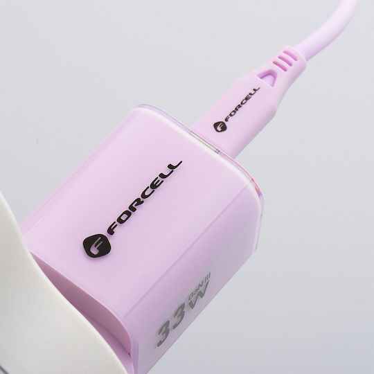Forcell Încărcător GaN cu Port USB-A și Port USB-C și Cablu USB-C 33W Livrarea energiei / Quick Charge 4.0 Violet (F-Energy VT-41)