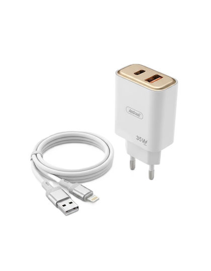 Andowl Charger with USB-A Port and USB-C Port and Cable Lightning 35W Whites (Q-CD45)