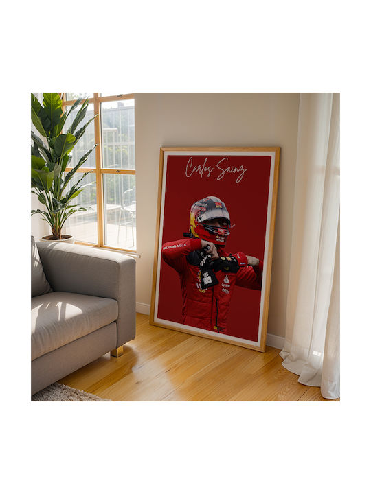 Poster Formula1 Carlos Sainz F061 30cm X 40cm Frame Dark Natural Wood Brown