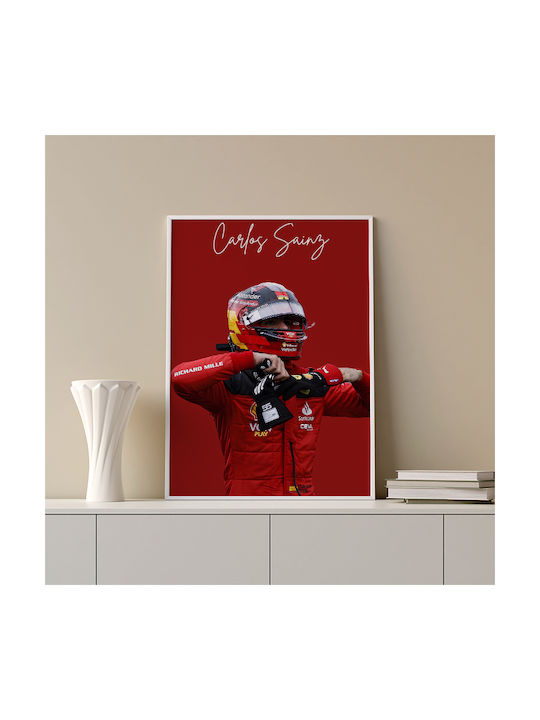 Poster Formula1 Carlos Sainz F061 30cm X 40cm Frame Dark Natural Wood Brown