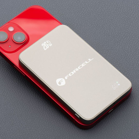 Forcell F-Energy F5K8 MagSafe Power Bank 5000mAh 15W με Θύρα USB-C Power Delivery / Quick Charge Μπεζ