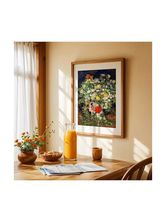 Poster Bouquet Flowers Art115 30cm X 40cm Κορνίζα Σκούρο Φυσικό Ξύλου Καφέ