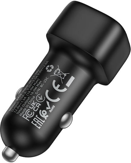 Borofone BZ34 Auto-Ladegerät 18W Schnellladung mit einem Anschluss: 1xUSB Schwarz Farbe