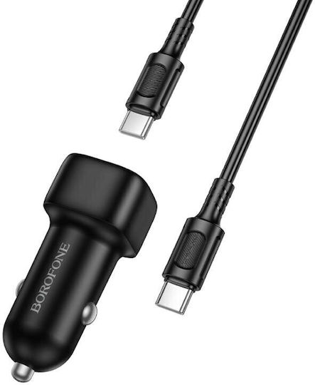 Borofone Auto-Ladegerät 20W Schnellladung mit einem Anschluss: 1xType-C mit Kabel Typ-C,TC-TC Schwarz Farbe
