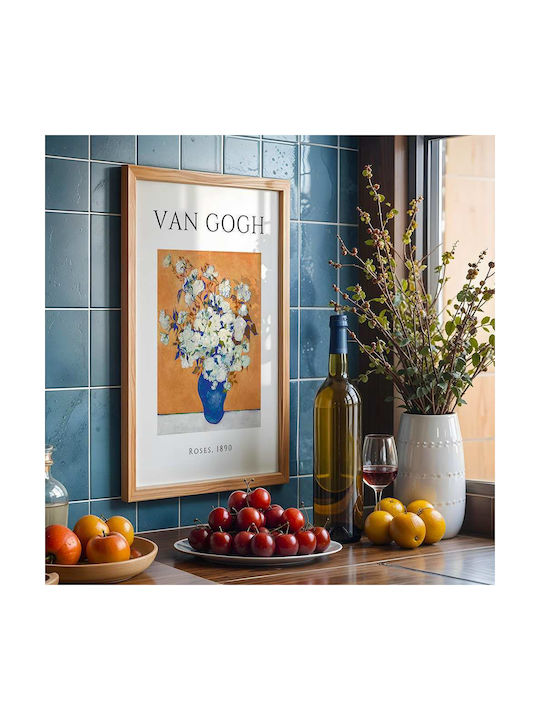 Poster Van Gogh Roses Art095 30cm X 40cm Frame Dark Natural Wood Brown