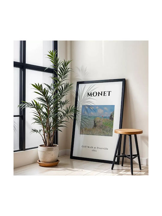 Poster Monet Cliff Walk At Pourville Art009 30cm X 40cm Frame Dark Natural Wood Brown