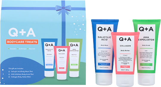 Q+A Natural Skincare Bodycare Treats Skin Care Set for Body Cleaning and Moisturizing 4 Pieces
