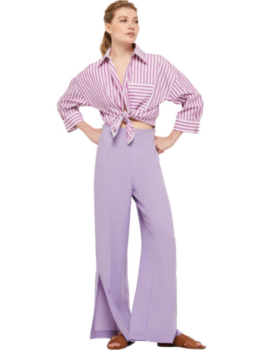 Women's High-waisted Fabric Trousers Flare Purple