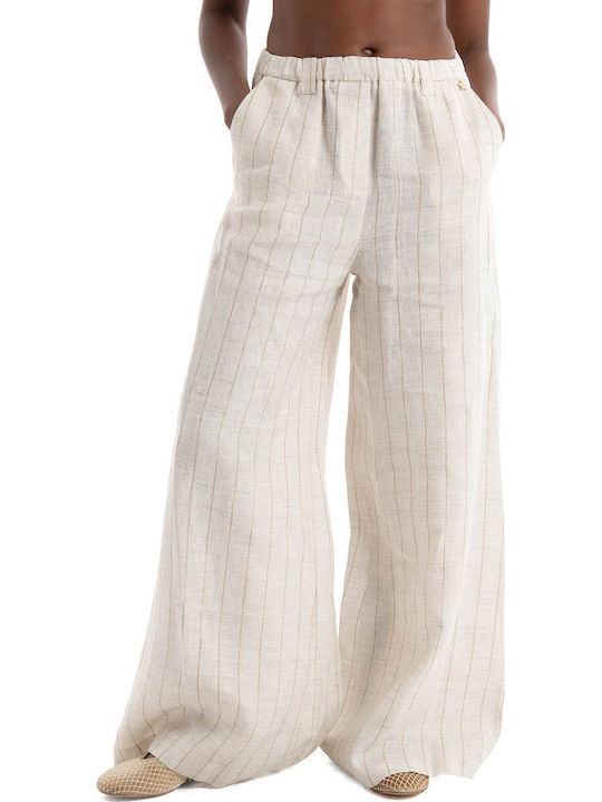 Damen Leinen Hose Ecru