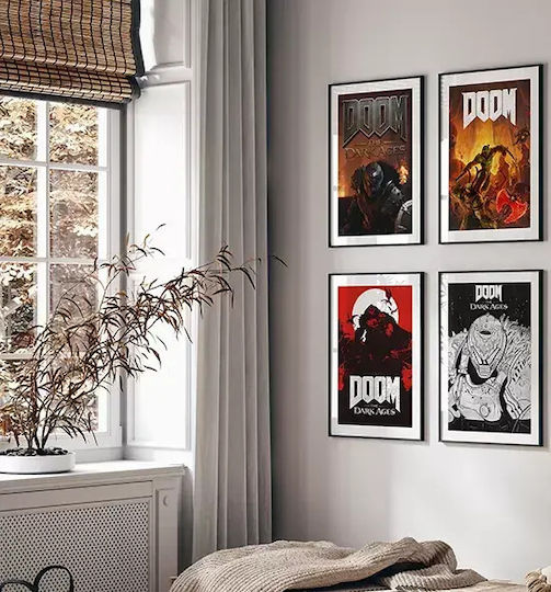 Gaming Poster Doom Eternal Gm2343 21cm X 30cm Frame Dark Natural Wood Brown