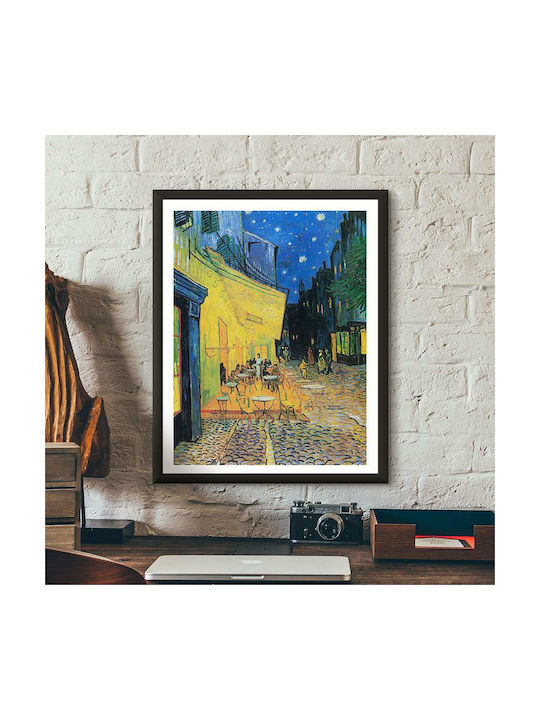 Poster Van Gogh Cafe Terrace At Night Art015 30cm X 40cm Κορνίζα Σκούρο Φυσικό Ξύλου Καφέ