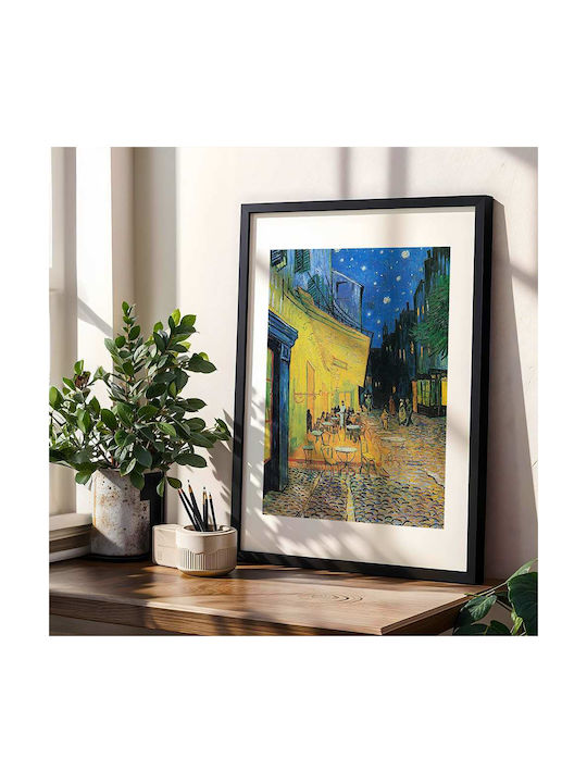 Poster Van Gogh Cafe Terrace At Night Art015 30cm X 40cm Κορνίζα Σκούρο Φυσικό Ξύλου Καφέ