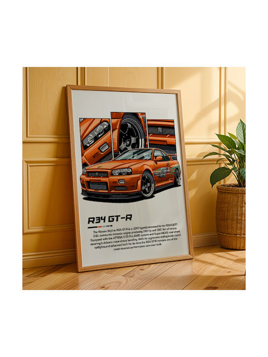 Poster Nissan Skyline R34 Gt-r Cr041 30cm X 40cm Frame Dark Natural Wooden Brown