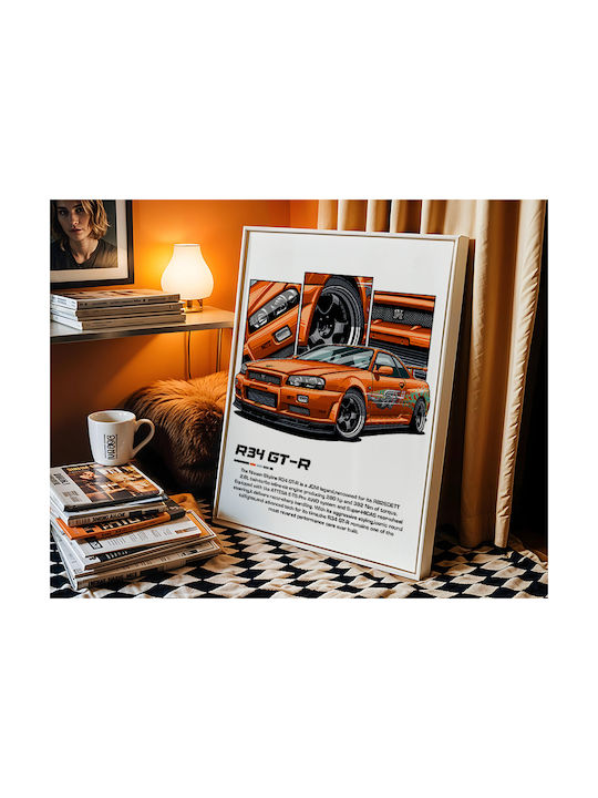 Poster Nissan Skyline R34 Gt-r Cr041 30cm X 40cm Frame Dark Natural Wooden Brown