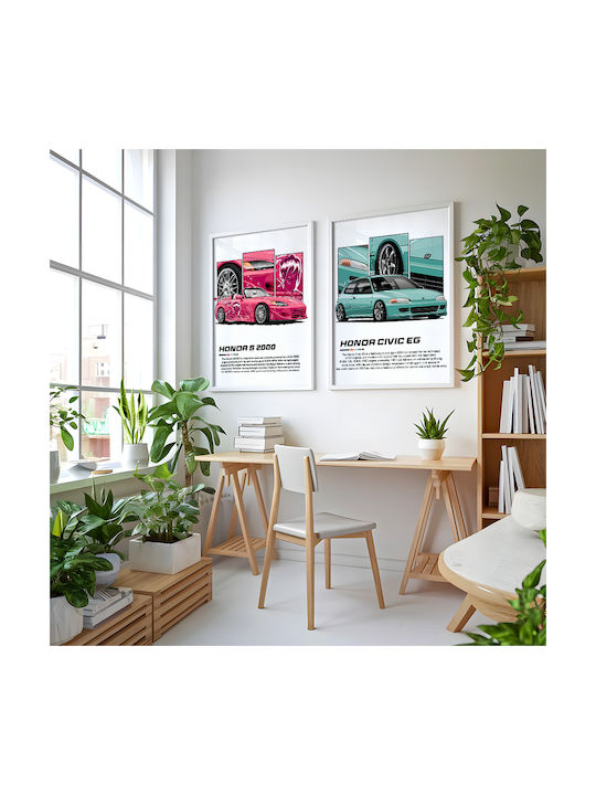 Poster Honda Civic Eg Cr030 30cm X 40cm Κορνίζα Σκούρο Φυσικό Ξύλου Καφέ