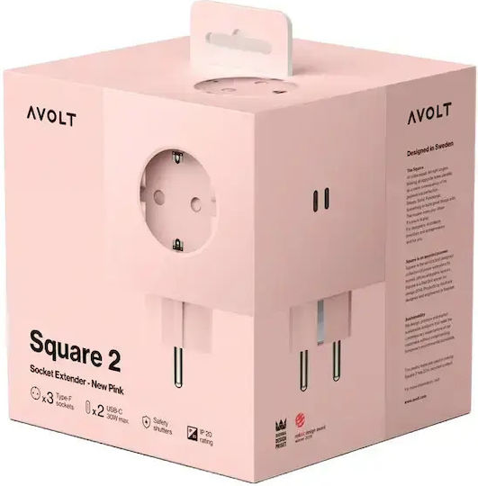 AVOLT Avolt Square PowerCube 3 Позиции с USB-C Розов