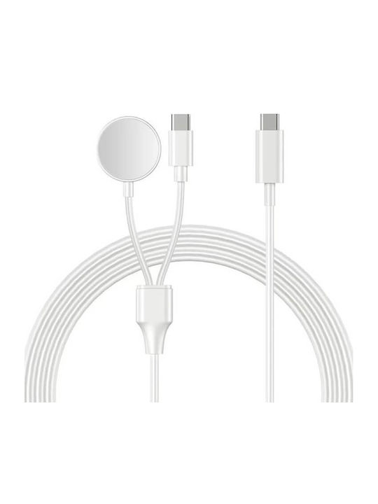 Edman 2-в-1 Бързозареждащ Кабел Usb-c Магнитен Съвместим С Apple Watch Iphone Бял