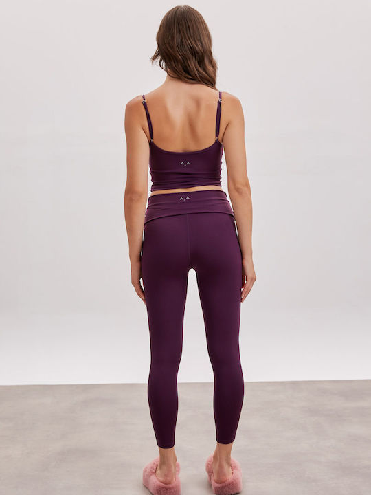 Γυναικείο Cropped Κολάν Ψηλόμεσο Deep Plum