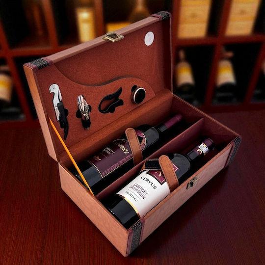 Elegant Fine Wine Case Set Two Bottles Handle Two 750 Ml Bottega Wine Bottles 4-piece Wine Accessory Set Brown
