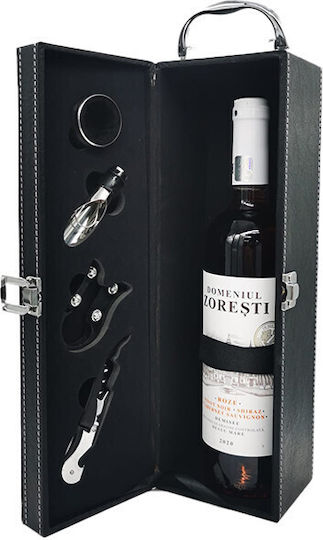 Set Elegant Eco-leather Box One Bottle Handle Domeniul Zoresti Wine 4 Wine Accessories