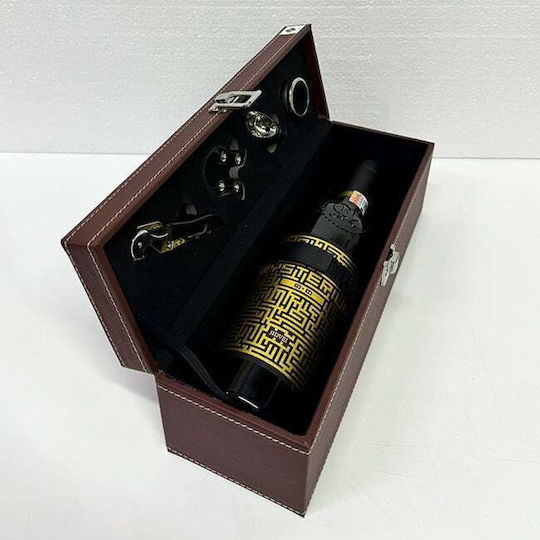 Wine Box Set Wrapped In Eco-leather 4 Accessories Jidvei Misterium Wine 750ml Brown